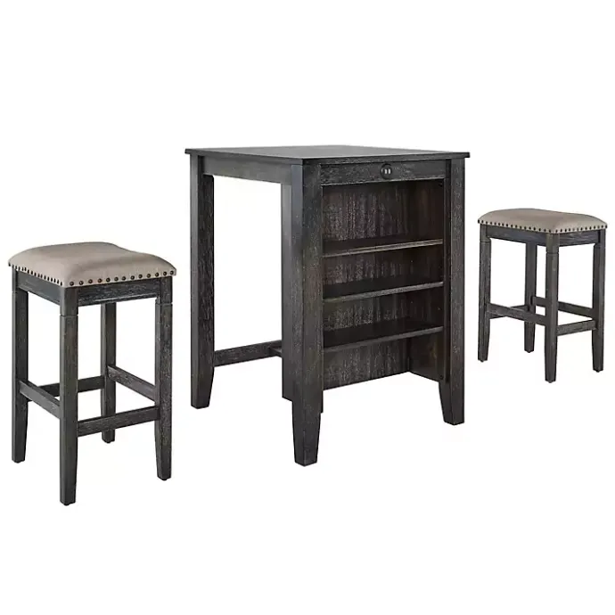 Online Kirklands Home Black Wood Linen 3-pc. USB Island and Stool Set