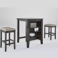 Online Kirklands Home Black Wood Linen 3-pc. USB Island and Stool Set