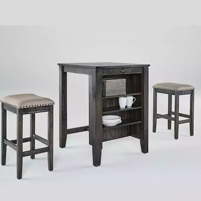 Online Kirklands Home Black Wood Linen 3-pc. USB Island and Stool Set