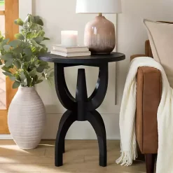 Online Kirklands Home Wood Round Dori Side Table Black