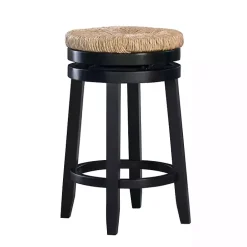 Online Kirklands Home Black Wood Seagrass Seat Swivel Counter Stool Tan