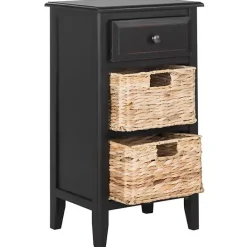 Best Kirklands Home Wood Side Table with Baskets Black