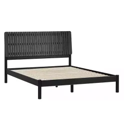 Hot Kirklands Home Wood Slatted Mid-Century Modern Queen Bed Black