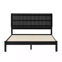 Hot Kirklands Home Wood Slatted Mid-Century Modern Queen Bed Black