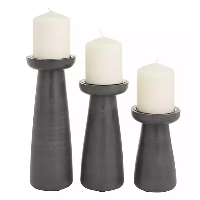 Discount Kirklands Home Wood Tapered 3-pc. Pillar Candle Holder Set Black