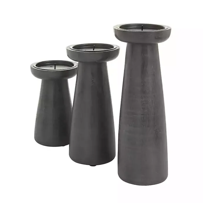 Discount Kirklands Home Wood Tapered 3-pc. Pillar Candle Holder Set Black