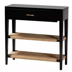 Best Kirklands Home Wood Woven Shelves Console Table Black