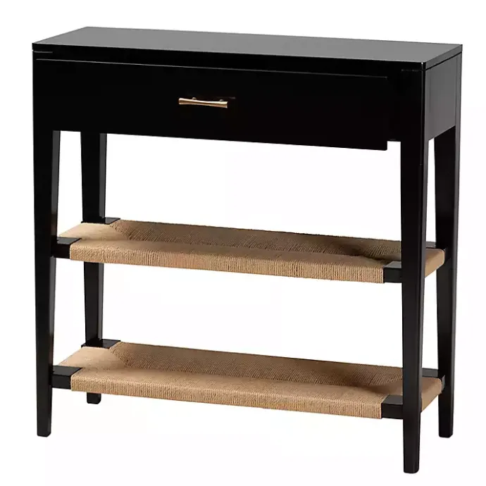Best Kirklands Home Wood Woven Shelves Console Table Black