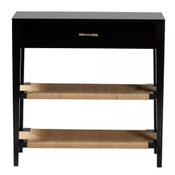 Best Kirklands Home Wood Woven Shelves Console Table Black