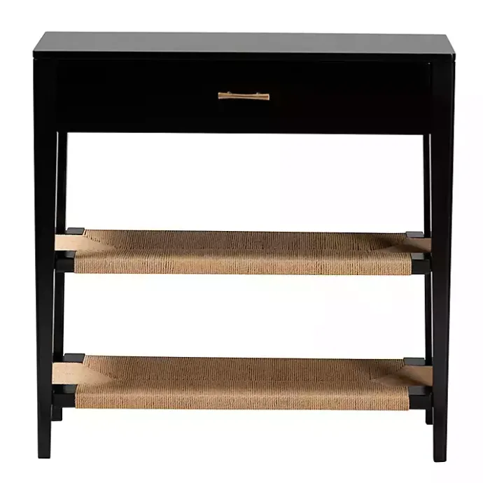 Best Kirklands Home Wood Woven Shelves Console Table Black