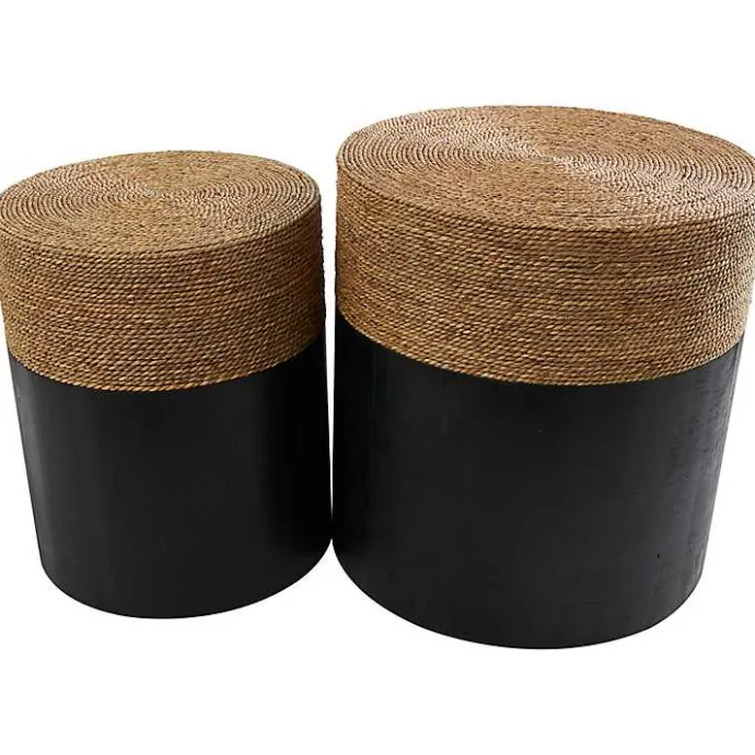 Discount Kirklands Home Black Wood Wrapped Rope Accent Tables, Set of 2 Brown