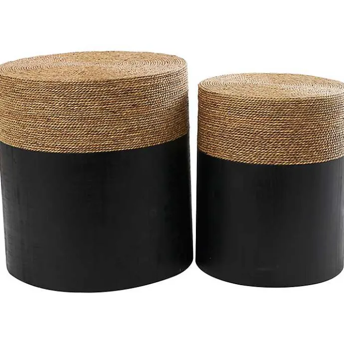 Discount Kirklands Home Black Wood Wrapped Rope Accent Tables, Set of 2 Brown