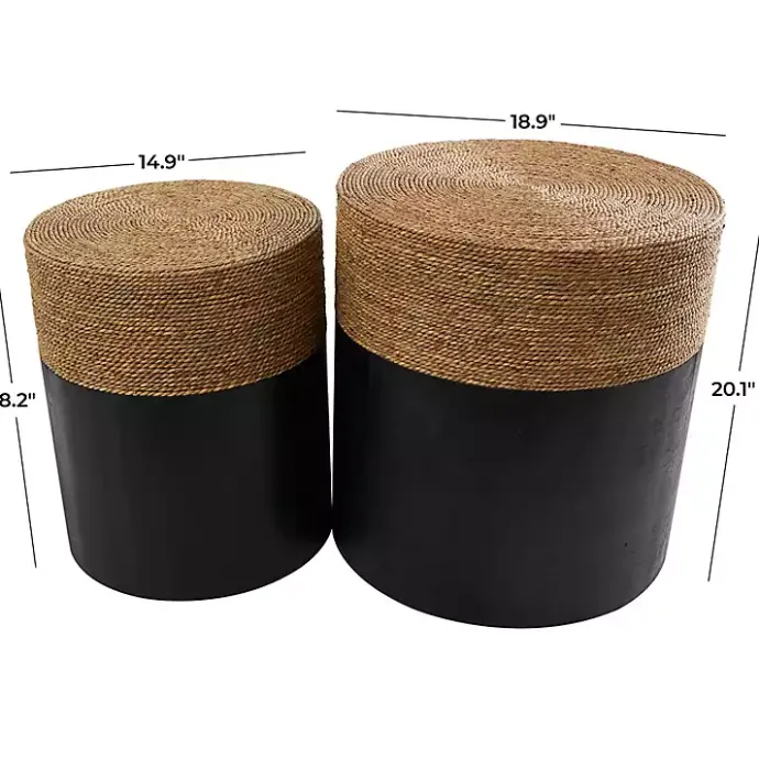 Discount Kirklands Home Black Wood Wrapped Rope Accent Tables, Set of 2 Brown
