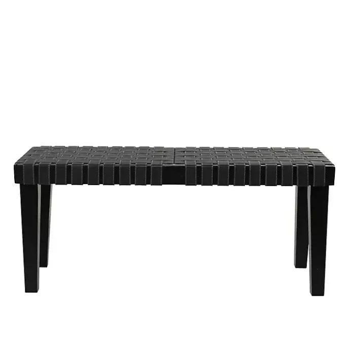 Kirklands Home Woven Faux Leather Bench Black