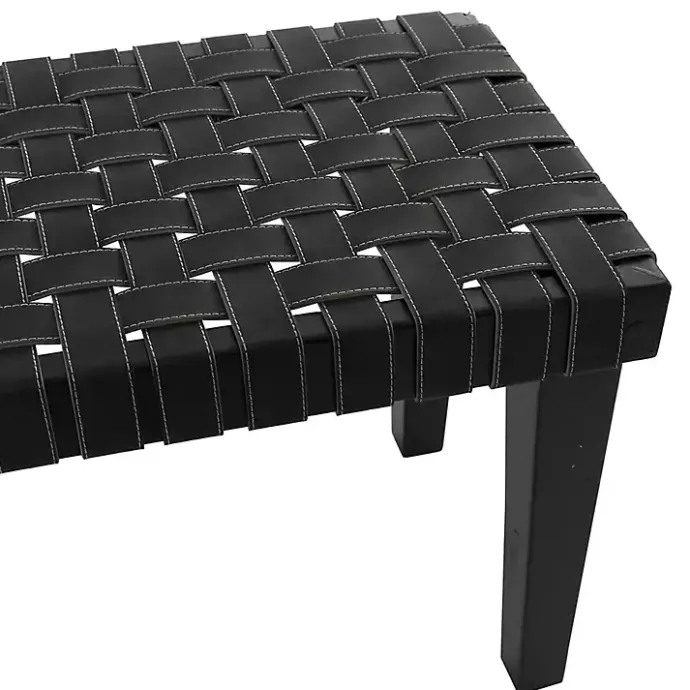 Kirklands Home Woven Faux Leather Bench Black