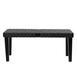 Kirklands Home Woven Faux Leather Bench Black