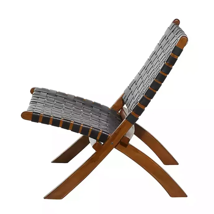 Outlet Kirklands Home Woven Leather Folding Accent Chair Black