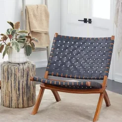 Outlet Kirklands Home Woven Leather Folding Accent Chair Black