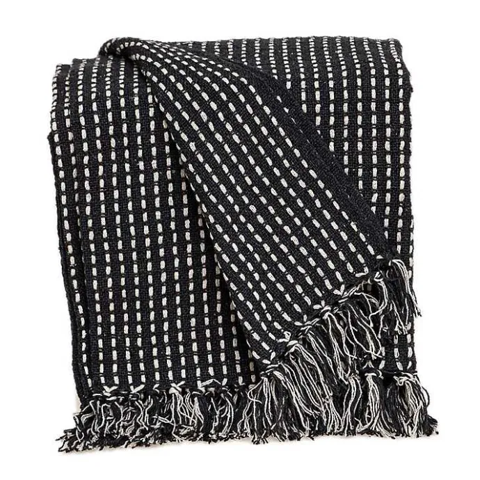 Best Kirklands Home Black Woven Pattern Wool Tassel Throw