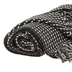 Best Kirklands Home Black Woven Pattern Wool Tassel Throw