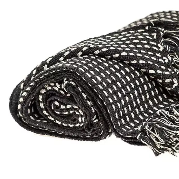 Best Kirklands Home Black Woven Pattern Wool Tassel Throw