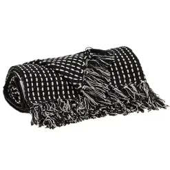 Best Kirklands Home Black Woven Pattern Wool Tassel Throw