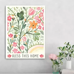 New Kirklands Home Bless This Home Floral Canvas Art Print Green