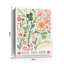 New Kirklands Home Bless This Home Floral Canvas Art Print Green