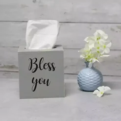 Discount Kirklands Home Bless You Wood Tissue Box Cover Gray