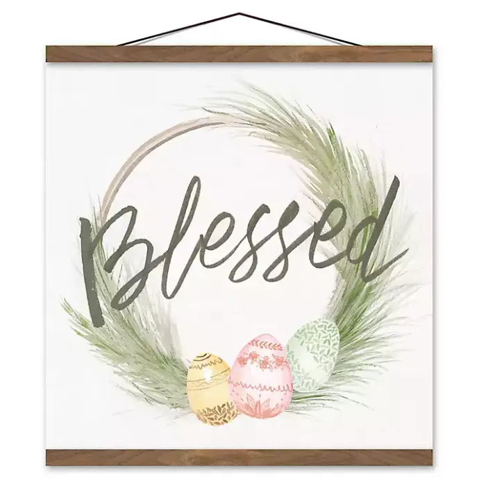 New Kirklands Home Blessed Egg Wreath Teak Hanging Canvas Art Print