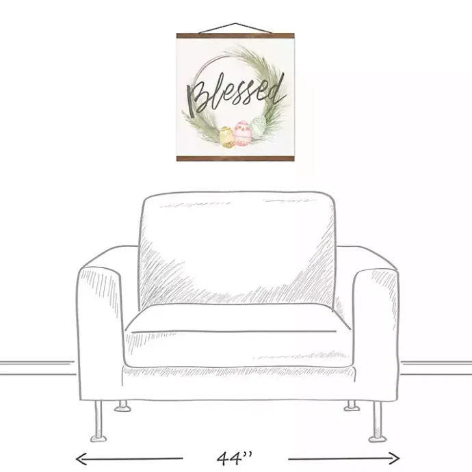 New Kirklands Home Blessed Egg Wreath Teak Hanging Canvas Art Print