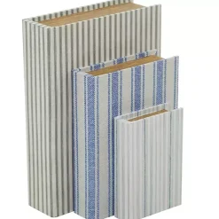 Outlet Kirklands Home Blue & Cream Striped Canvas Book Boxes, Set of 3