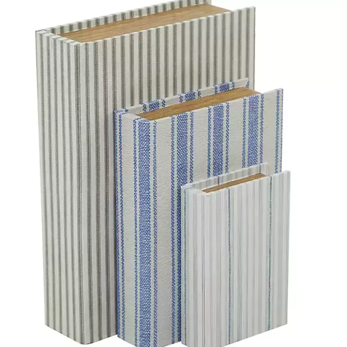 Outlet Kirklands Home Blue & Cream Striped Canvas Book Boxes, Set of 3