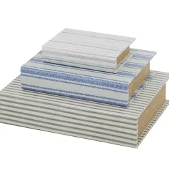 Outlet Kirklands Home Blue & Cream Striped Canvas Book Boxes, Set of 3