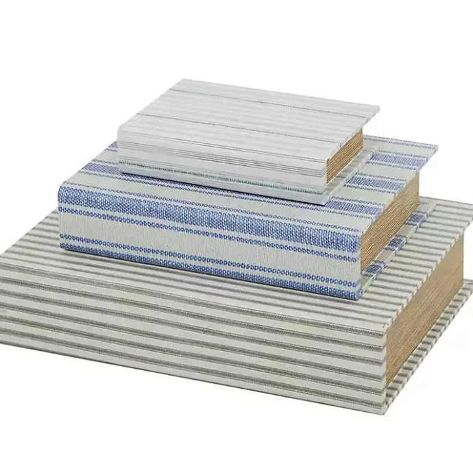 Outlet Kirklands Home Blue & Cream Striped Canvas Book Boxes, Set of 3