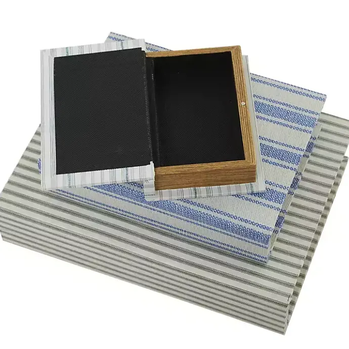 Outlet Kirklands Home Blue & Cream Striped Canvas Book Boxes, Set of 3