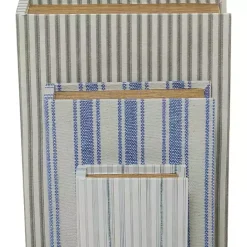 Outlet Kirklands Home Blue & Cream Striped Canvas Book Boxes, Set of 3