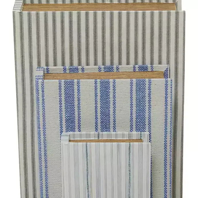 Outlet Kirklands Home Blue & Cream Striped Canvas Book Boxes, Set of 3