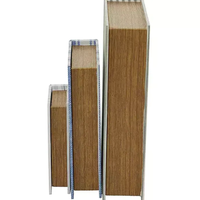 Outlet Kirklands Home Blue & Cream Striped Canvas Book Boxes, Set of 3
