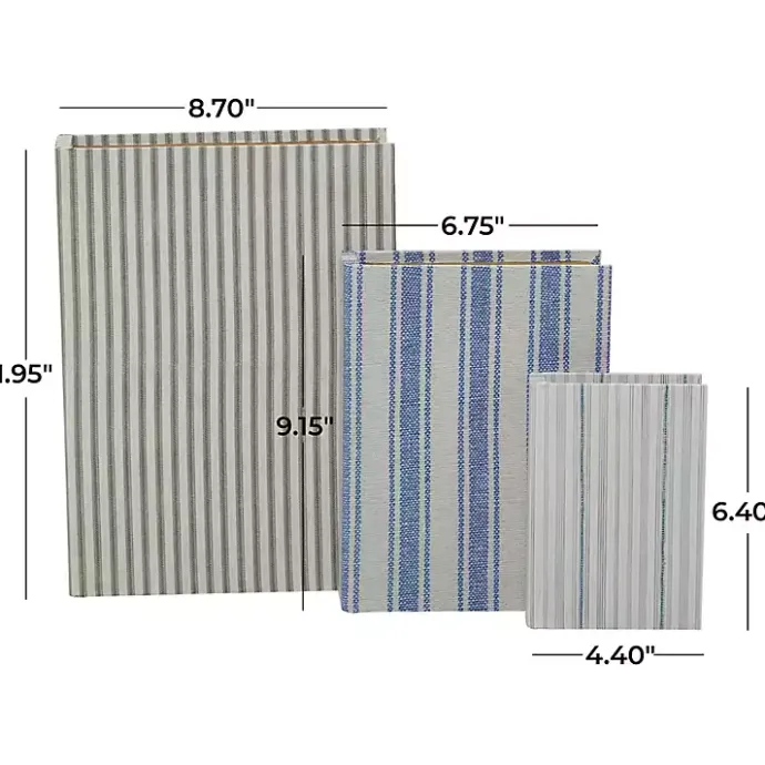 Outlet Kirklands Home Blue & Cream Striped Canvas Book Boxes, Set of 3
