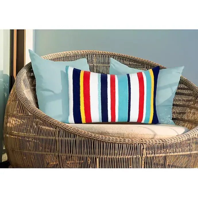 Discount Kirklands Home Blue & Red Lamontage Stripe Outdoor Lumbar Pillow