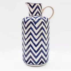 Kirklands Home Blue & White Chevron Ceramic Pitcher Vase