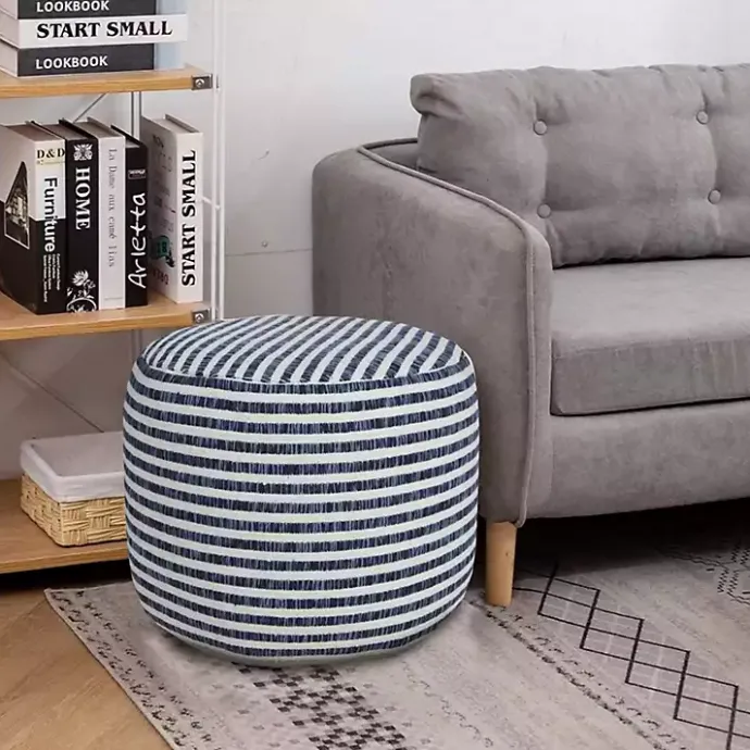 Sale Kirklands Home Blue & White Stripe Organic Cotton Pouf