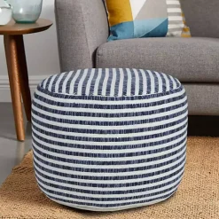 Sale Kirklands Home Blue & White Stripe Organic Cotton Pouf