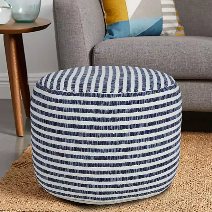 Sale Kirklands Home Blue & White Stripe Organic Cotton Pouf