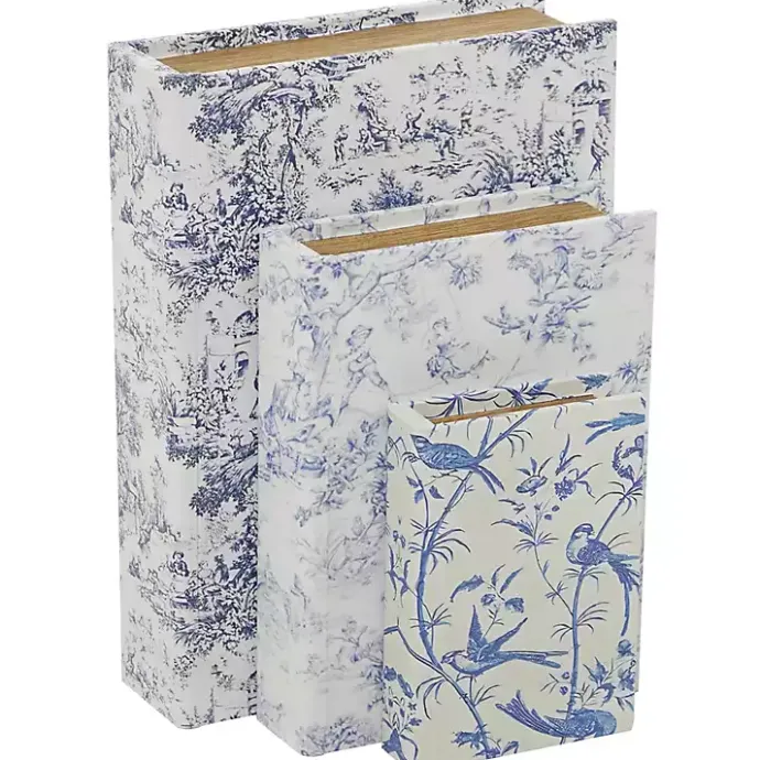 Outlet Kirklands Home Blue & White Toile Canvas Book Boxes, Set of 3