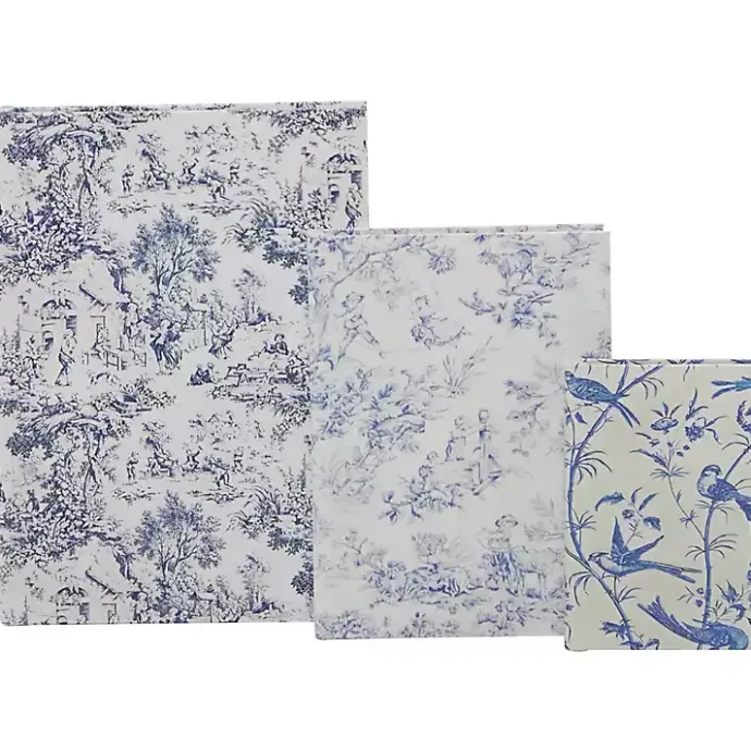 Outlet Kirklands Home Blue & White Toile Canvas Book Boxes, Set of 3