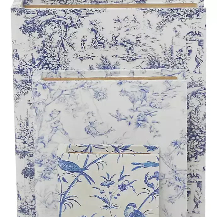 Outlet Kirklands Home Blue & White Toile Canvas Book Boxes, Set of 3