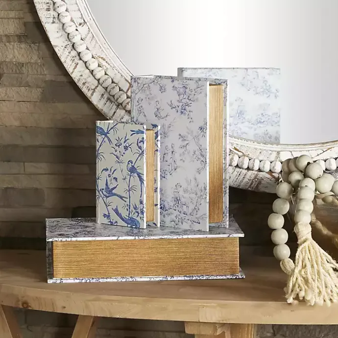 Outlet Kirklands Home Blue & White Toile Canvas Book Boxes, Set of 3
