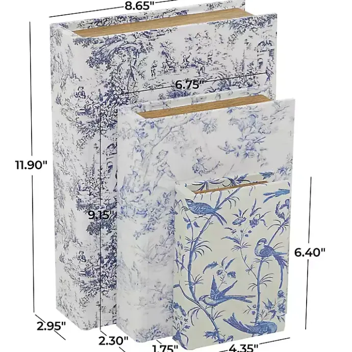 Outlet Kirklands Home Blue & White Toile Canvas Book Boxes, Set of 3